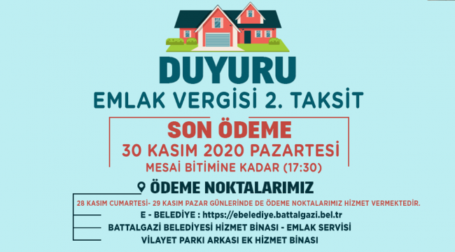 BATTALGAZİ BELEDİYESİ'NDEN VERGİ UYARISI